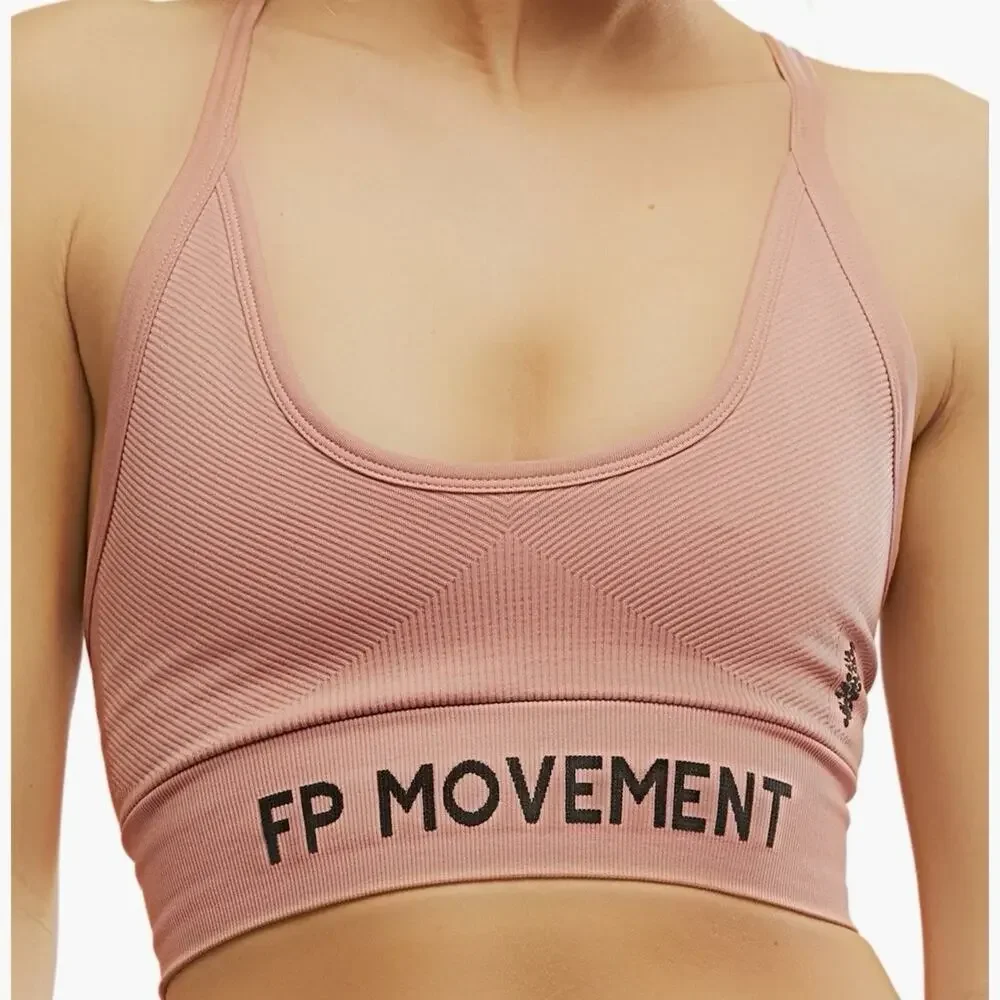 FP Movement Free People NEW Long Haul Logo Sports Bra Petal Pink XS/S